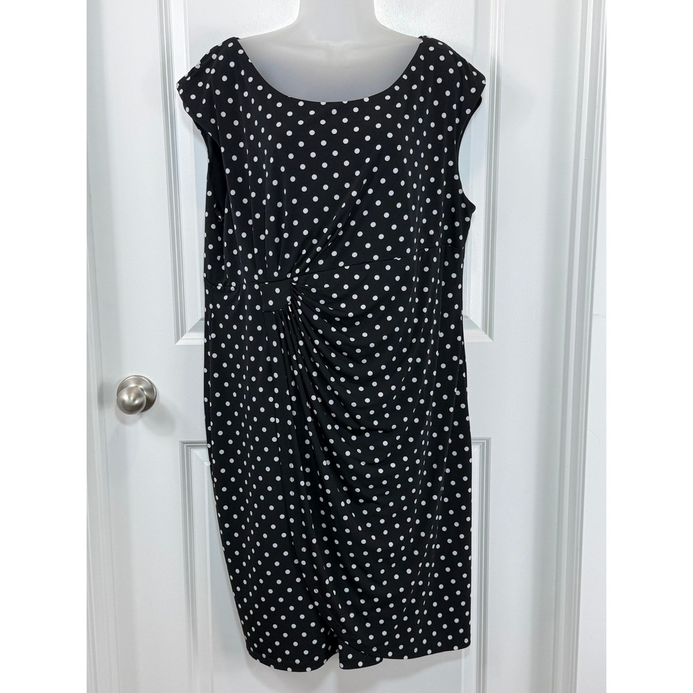 Connected Woman Black White Polka Dot‎ Ruched Sheath Dress 2XL 20 20W Midi Work